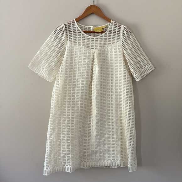 Maeve Anthropologie Cream Overlay Weave Dress Short Sleeve Size M - Picture 3 of 14